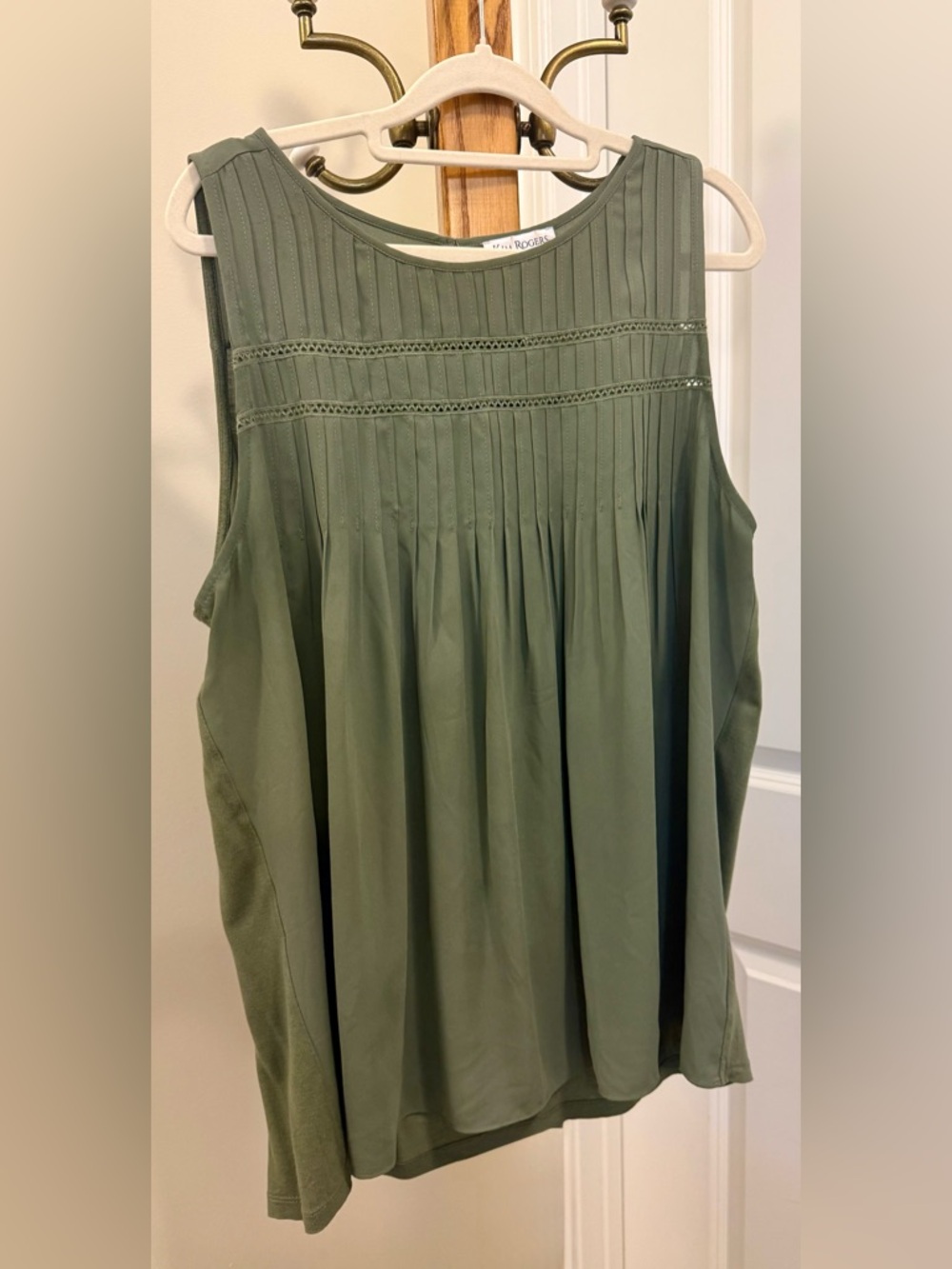Kim Rogers Olive Green Sleeveless Pleated Tank